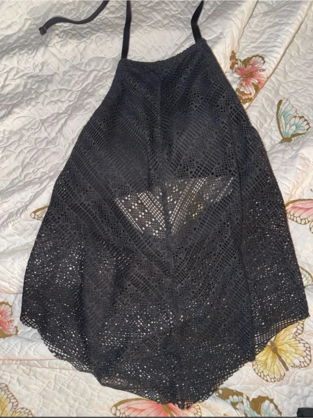 Kona Sol Black Crochet Halter Swim top